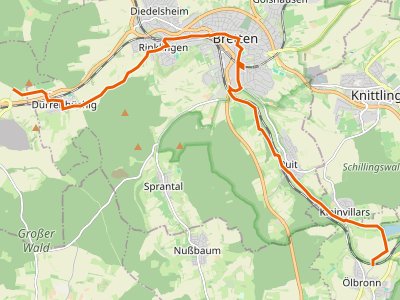 PR-HW 54 - Odenwaldklub HW 54, Turmbergweg, KA. Durlach (Turmberg) - Bretten - Ölbronn